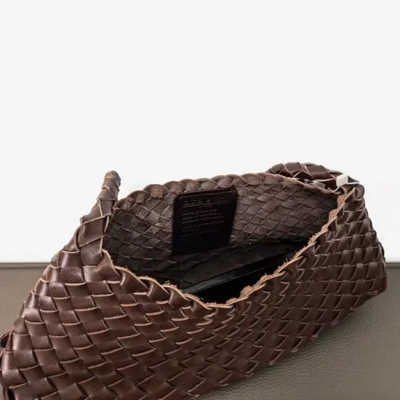 Dragon Diffusion santa croce small woven leather bag in dark brown - Picture 8 of 9